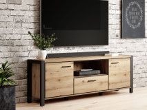 Meuble tv-hifi ATIK 2 portes 1 tiroir 180 cm noir/chêne taurus