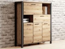 Armoire ATIK 4 portes 1 tiroir noir/chêne taurus