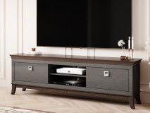 Meuble tv-hifi TIROSA 2 tiroirs anthracite brillant avec led