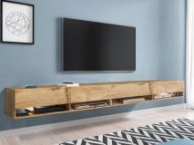 Meuble tv-hifi ACAPULCO 4 portes battantes 280 cm chêne wotan avec led