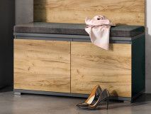 Banc à chaussures LIVINGSTONE 2 portes anthracite/chêne navarra avec coussin