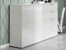 Commode SUNNA 2 portes 4 tiroirs blanc brillant