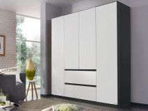 Armoire MALIS 4 portes 2 tiroirs blanc alpin/gris métal