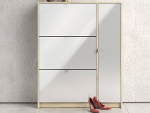 Meuble à chaussures SHANA 4 portes blanc brillant/chêne