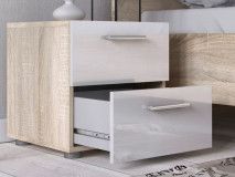 Table de chevet POPEI 2 tiroirs chêne/blanc brillant 