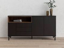 Commode ROMU 3 portes 3 tiroirs noyer/noir