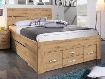Lit SCARLETT 140x200 cm chêne artisan avec six tiroirs avec tête de lit