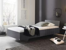 Lit IXANA 90x200 cm gris métal avec tête de lit avec sommier