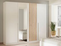 Armoire LATINO blanc/chêne artisan 4 portes avec miroir