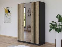 Armoire GENUMO 3 portes gris métal avec miroir