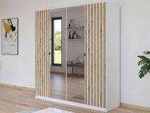 Armoire GENUMO 4 portes blanc avec miroir