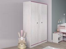 Armoire SMOOKIE 2 portes pin blanc/rose