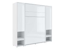 Lit mural escamotable CONCEPTION PRO 120x200 cm blanc/blanc brillant (vertical) avec armoires et matelas