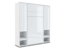 Lit mural escamotable CONCEPTION PRO 90x200 cm blanc/blanc brillant (vertical) avec armoires