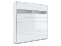 Lit mural escamotable CONCEPTION PRO 140x200 cm blanc/blanc brillant (horizontal) avec surmeuble