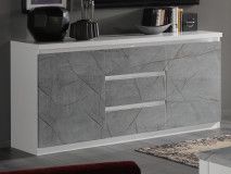 Buffet/bahut ROMEO 2 portes et 3 tiroirs marbre/blanc