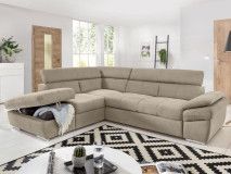 Canapé d’angle convertible ANGITE avec méridienne gauche tissu sable