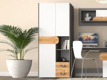 Armoire CARINO 2 portes 2 tiroirs blanc/chêne nash