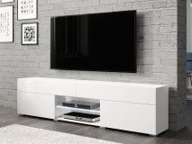 Meuble tv-hifi CARTER 2 portes 2 tiroirs blanc brillant/blanc avec led