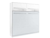 Lit mural escamotable CONCEPTION 140x200 cm blanc mat (horizontal) avec surmeuble