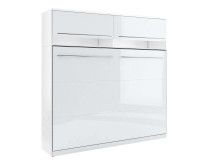 Lit mural escamotable CONCEPTION 140x200 cm blanc/blanc brillant (horizontal) avec surmeuble avec matelas