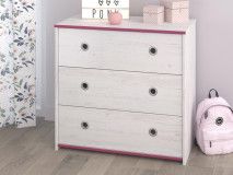 Commode SMOOKIE 3 tiroirs pin blanc/rose