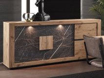 Buffet/bahut SACHOURI 3 portes chêne canyon/marbre