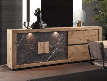 Buffet/bahut SACHOURI 4 portes chêne canyon/marbre