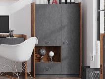 Bibliothèque FANJO 2 portes 1 tiroir épicéa alpin/acier