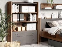 Armoire ouverte FANJO 3 étagères 2 tiroirs épicéa alpin/acier