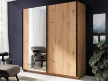 Armoire GONZOLA 2 portes coulissantes 150 cm chêne artisan avec miroir