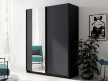 Armoire GONZOLA 2 portes coulissantes 150 cm graphite avec miroir