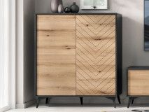 Commode haute ADAMAS 2 portes noir/chêne evoke