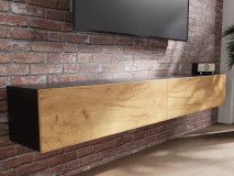 Meuble tv-hifi KINGSTON 2 portes battantes 210 cm chêne noir/chêne doré