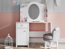 Coiffeuse LUCIA 1 porte 1 tiroir blanc/rose avec miroir