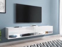 Meuble tv-hifi ACAPULCO 2 portes battantes 180 cm blanc/blanc brillant