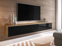 Meuble tv-hifi DUBAI 2 portes battantes 180 cm chêne wotan/noir brillant