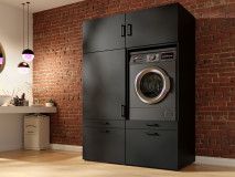 Meuble WASHING 1 machine avec armoire 1 porte 2 tiroirs LARGE noir