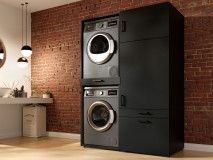 Meuble WASHING 2 machines superposées avec armoire 1 porte 2 tiroirs MEDIUM noir