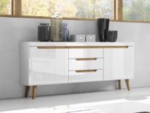 Buffet/bahut NORDO 2 portes 3 tiroirs blanc/blanc brillant