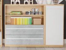 Commode PLANITY 1 portes 2 tiroirs chêne nash/blanc/béton