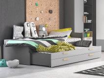 Lit PIKA 90x200 cm graphite/gris clair avec tiroir et lit-tiroir