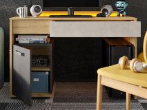 Bureau BIC 1 porte 2 tiroirs chêne artisan/gris soie