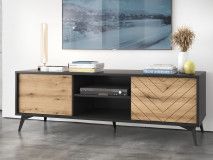 Meuble TV-hifi ADAMAS 2 portes noir/chêne evoke