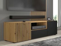 Meuble tv-hifi ORISA 3 portes 150 cm chêne artisan/noir