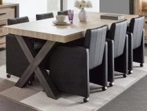 Table repas TRAMO 184 cm chêne vieilli pieds X
