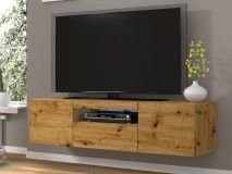 Meuble tv-hifi AUREO 3 portes 150 cm chêne artisan avec led