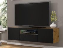Meuble tv-hifi AUREO 3 portes 150 cm chêne artisan/noir avec led