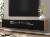 Meuble tv-hifi AUREO 3 portes 200 cm noir/chêne artisan