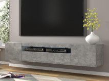 Meuble tv-hifi AUREO 3 portes 200 cm béton avec led